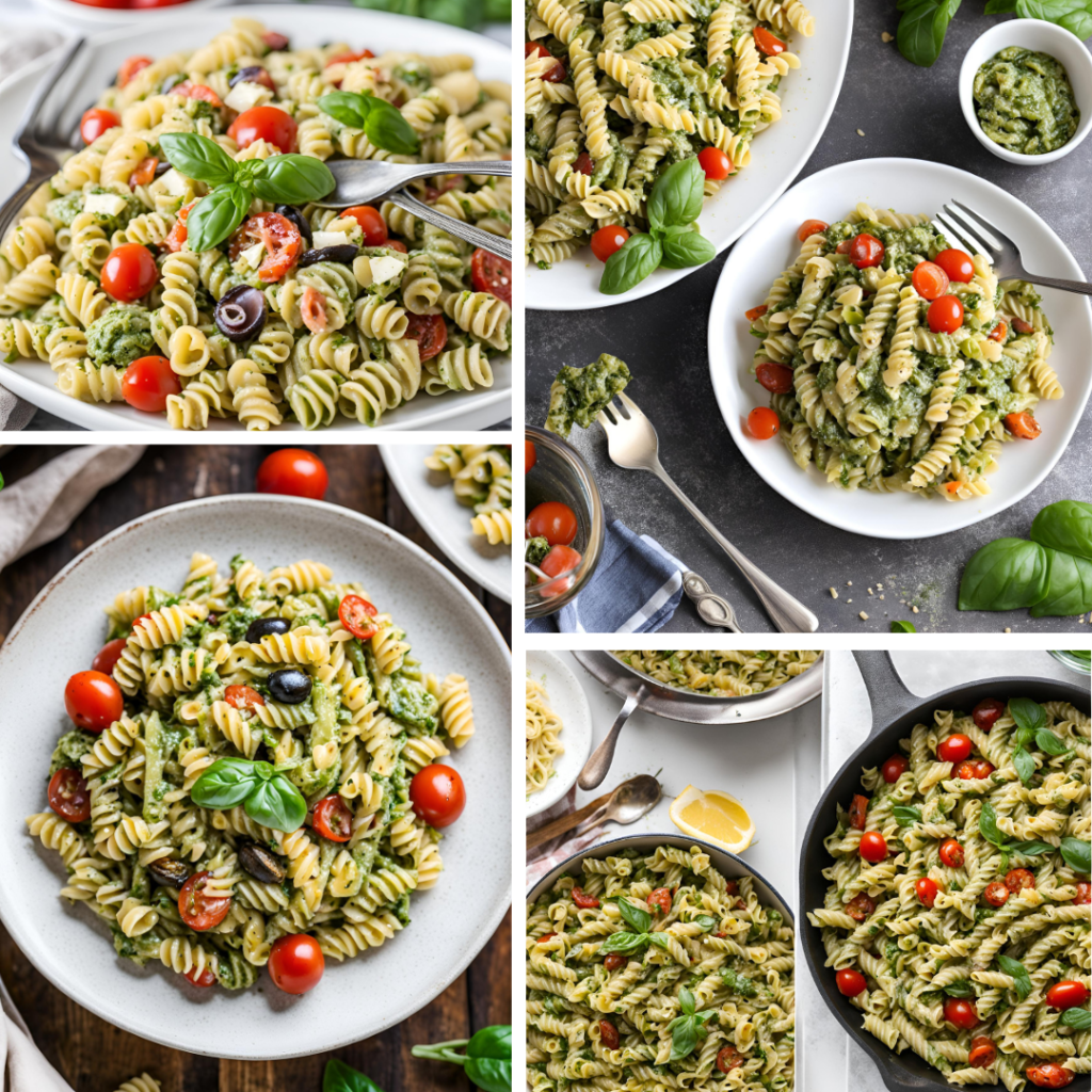 creamy pesto pasta salad with sundried tomatoes
